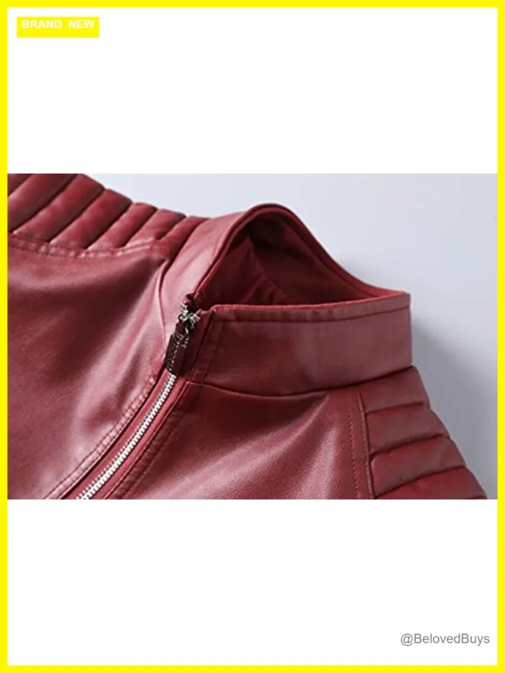 Faux Leather Motorcycle Jacket Slim Fit Stand Collar Biker